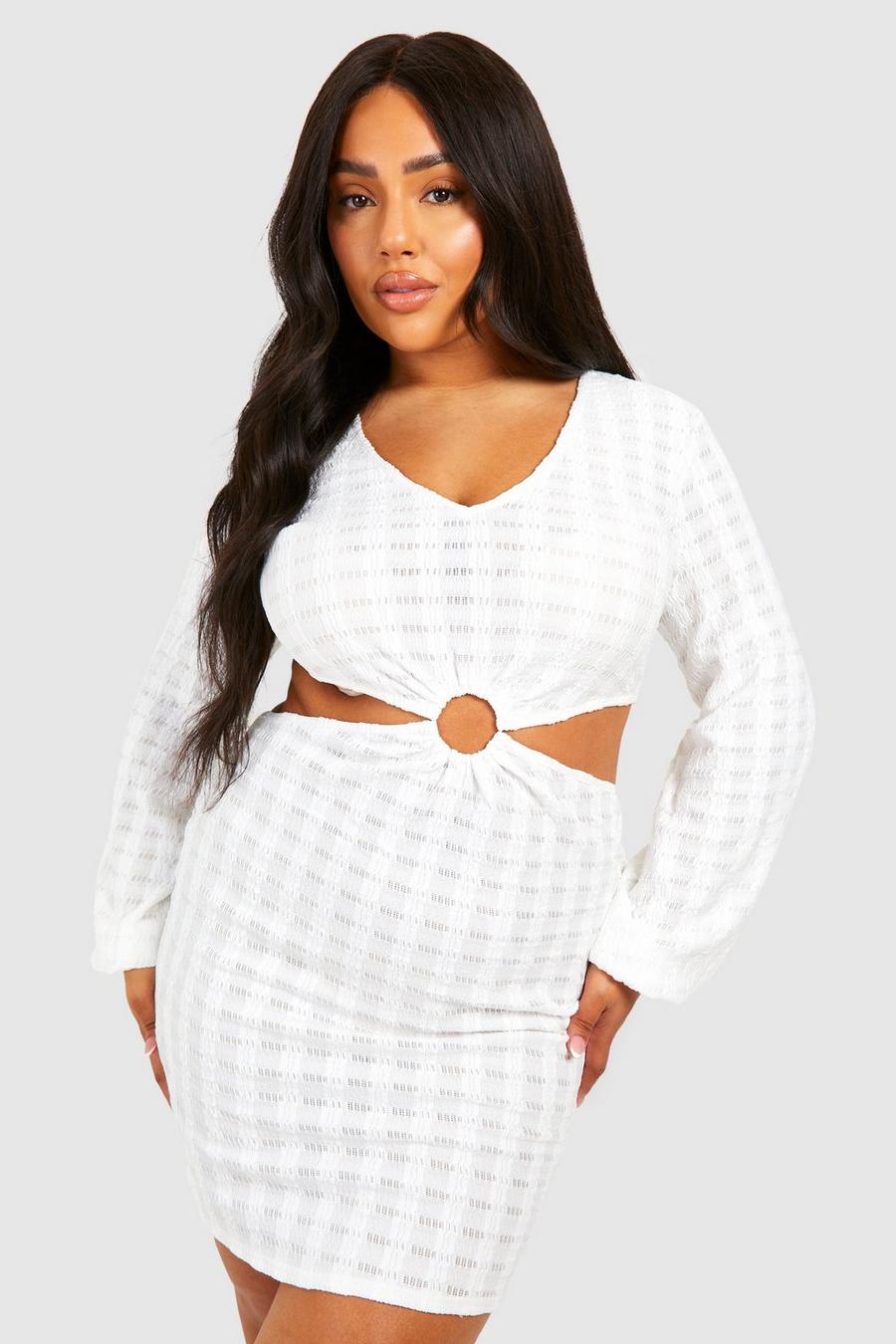 White Plus Jersey Knit Knitted O- Ring Beach Dress image number 1