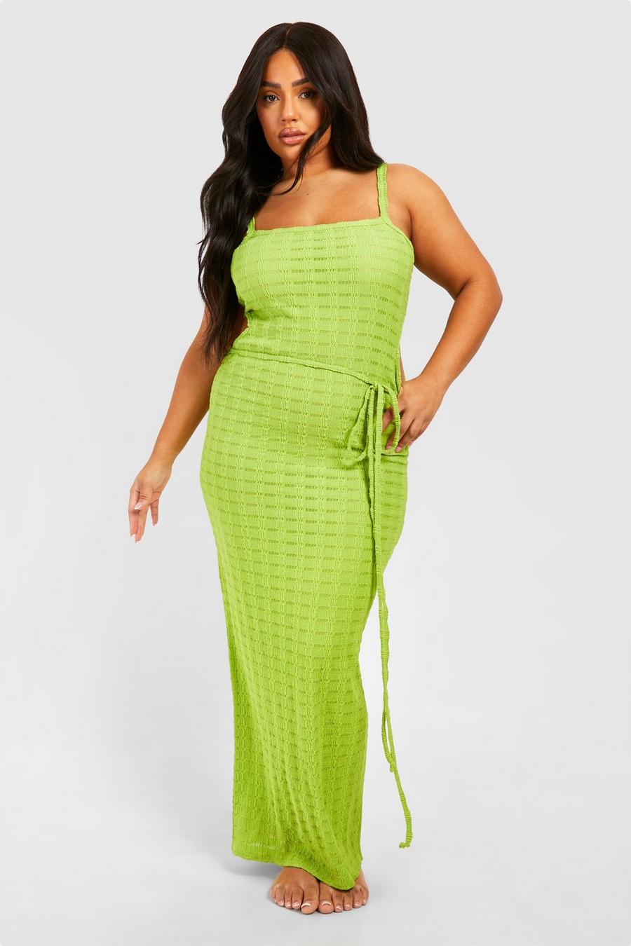 Vestido Plus maxi para la playa de tela jersey con abertura, Lime