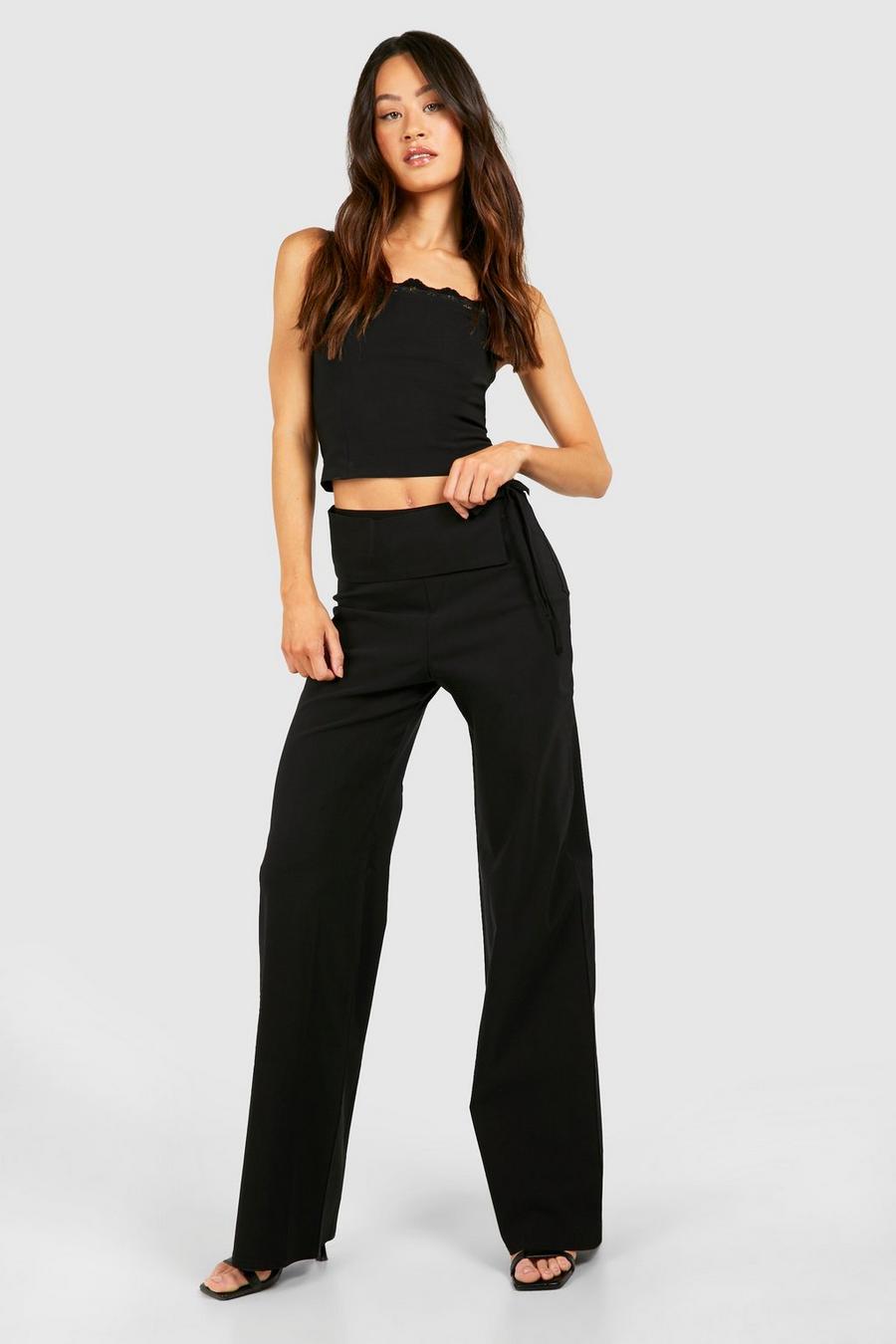 Black Tall Bengaline Fold Over Waist Trousers  image number 1