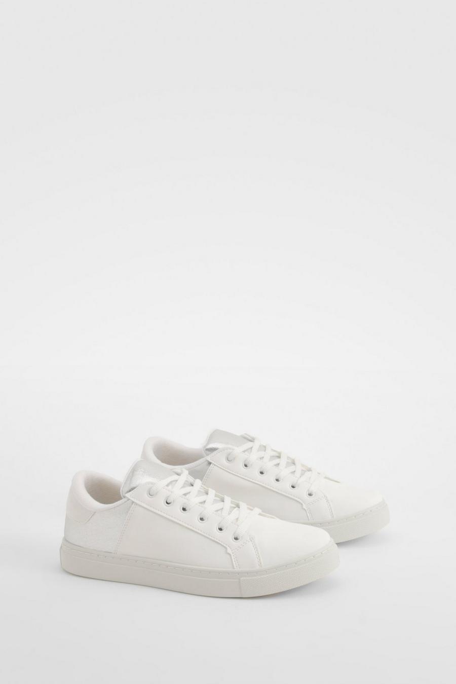 Silver Contrast Panel Basic Flat Sneakers
