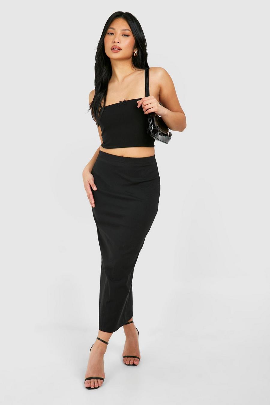 Black Petite Woven Stretch Midaxi Skirt image number 1