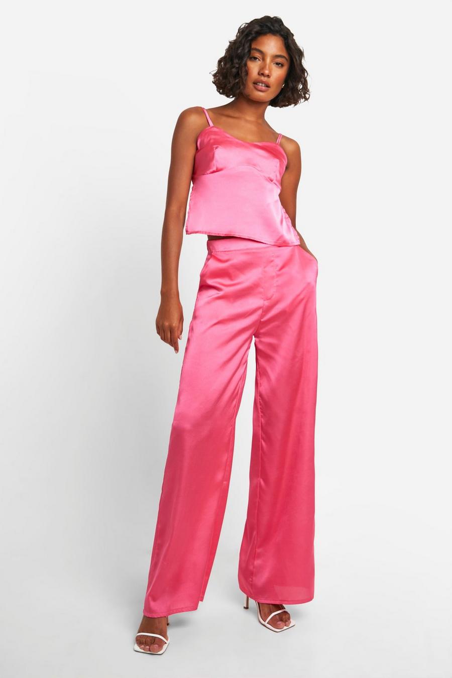 Pantalón Tall de pernera ancha y raso, Pink