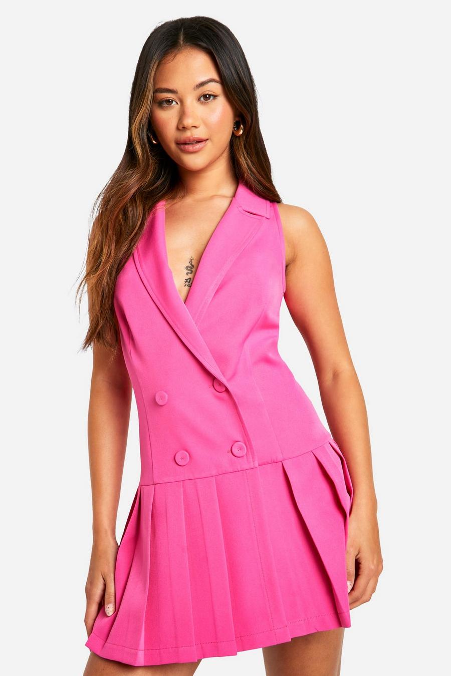 Hot pink Pleated Drop Hem Blazer Dress