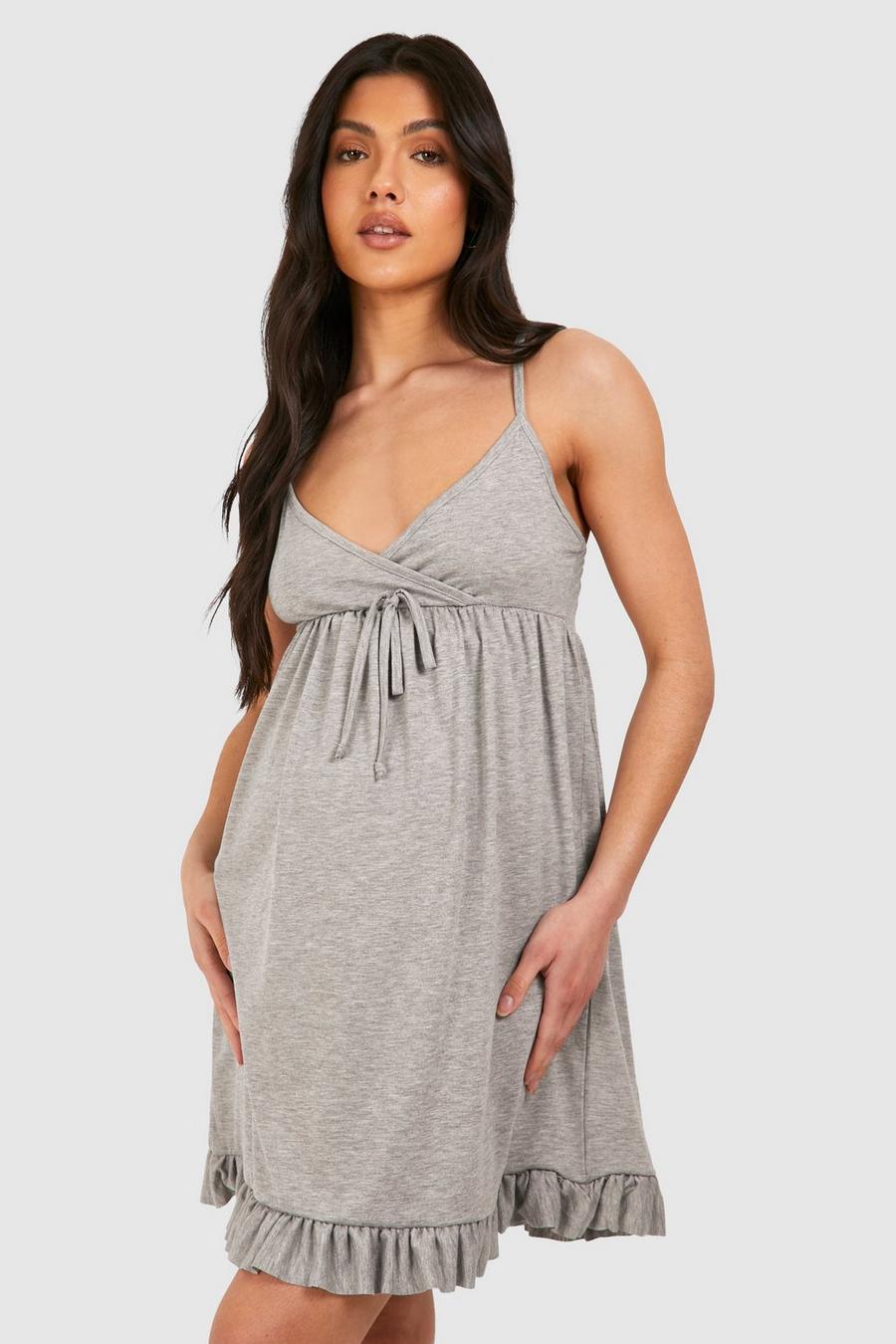 Grey Maternity Wrap Front Cami Nightgown