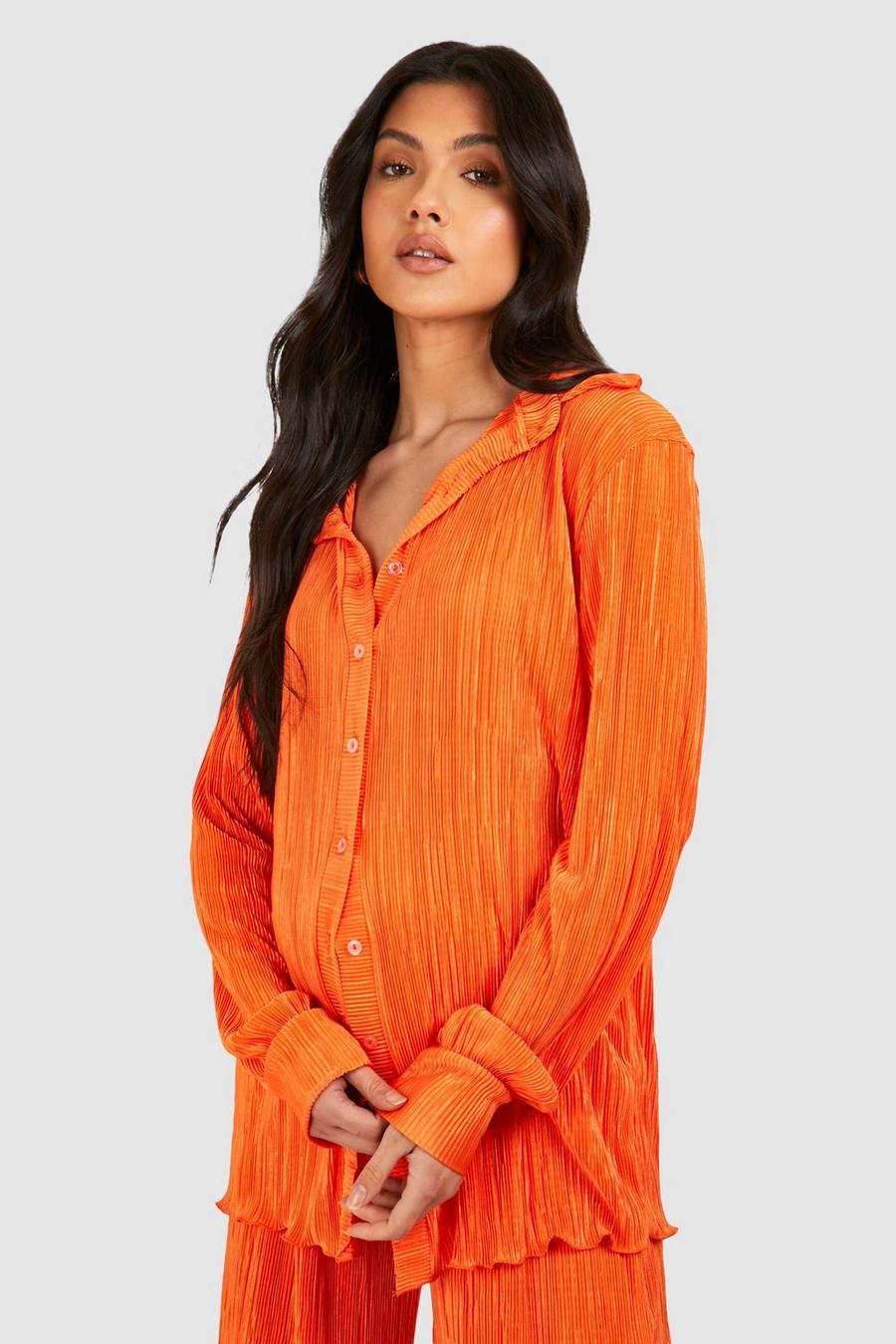 Orange Maternity Oversized Plisse Shirt image number 1