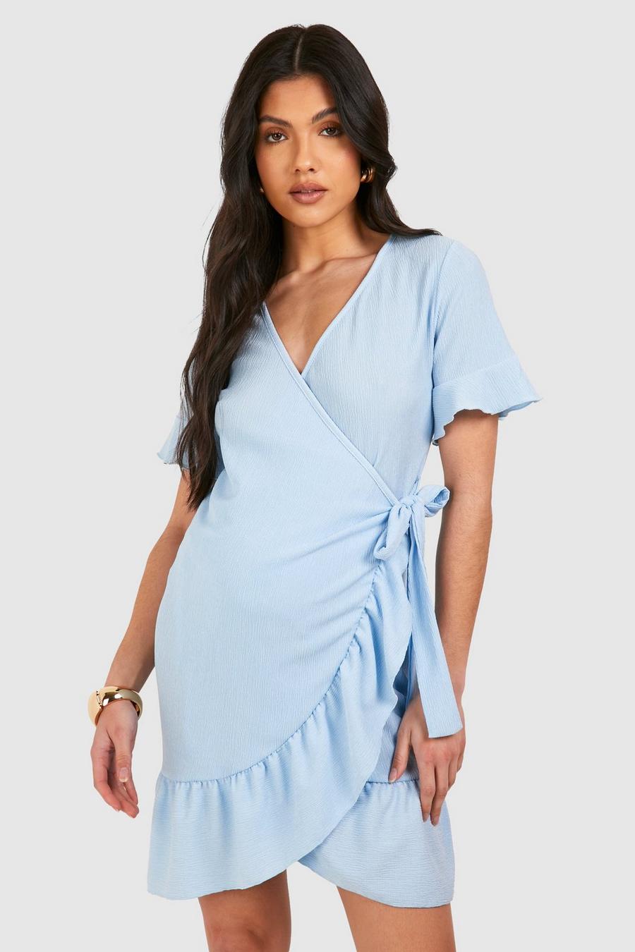 Light blue Kort gravidklänning med omlott och volanger
