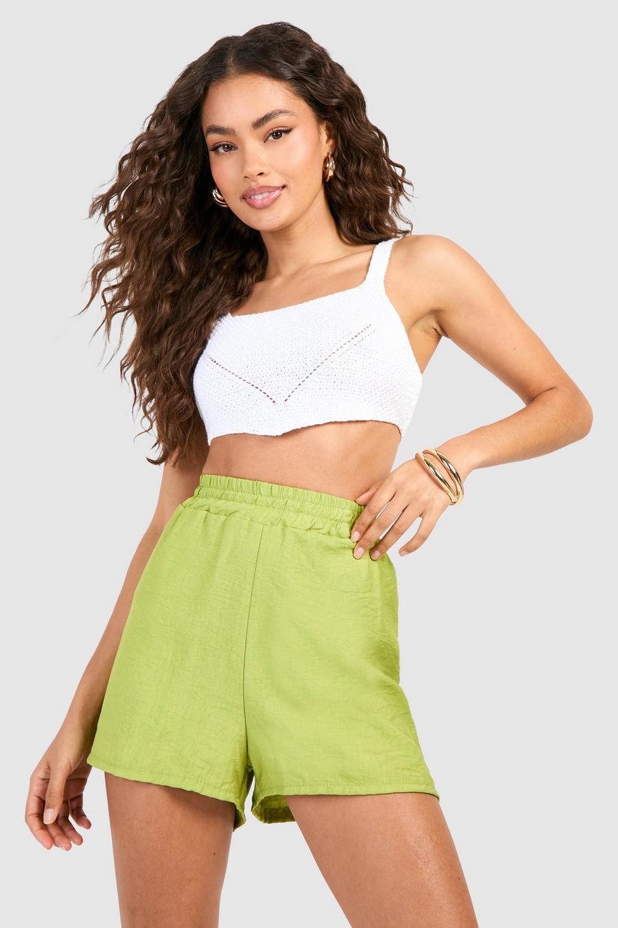Lime Linen Look Shorts