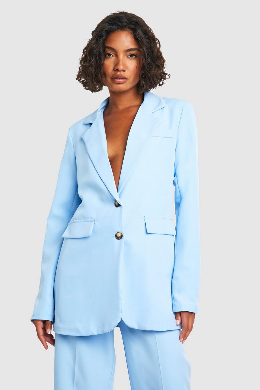 Baby blue Tall Woven Tailored Oversized Blazer  image number 1