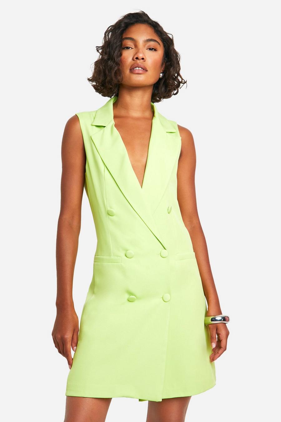 Lime Tall Woven Tailored Waistcoat Blazer Dress