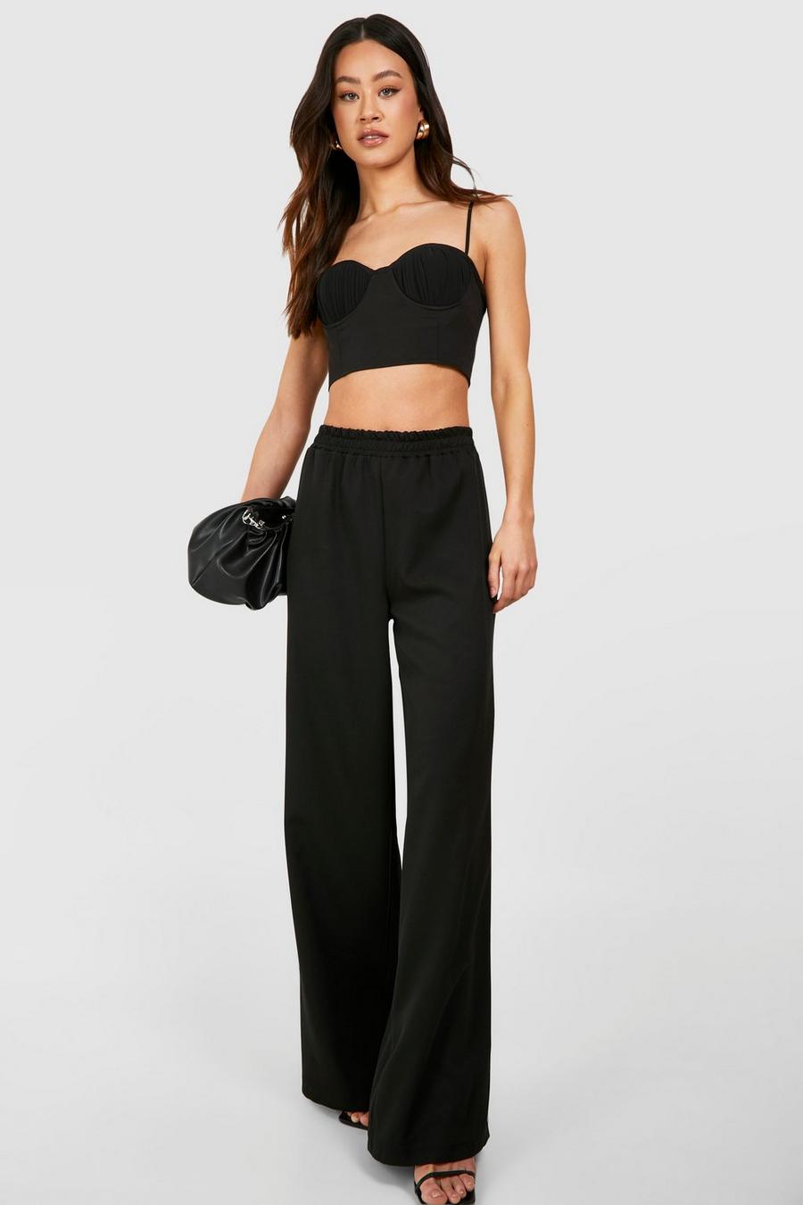 Black Tall Woven Tailored Elasticated Wide Leg Pants image number 1