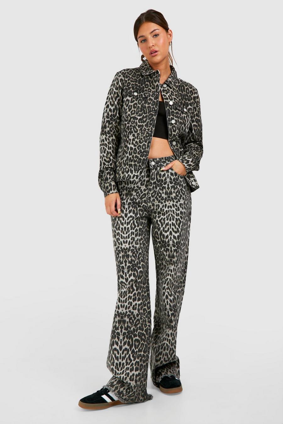 Jeansjacke mit Leopardenprint, Brown