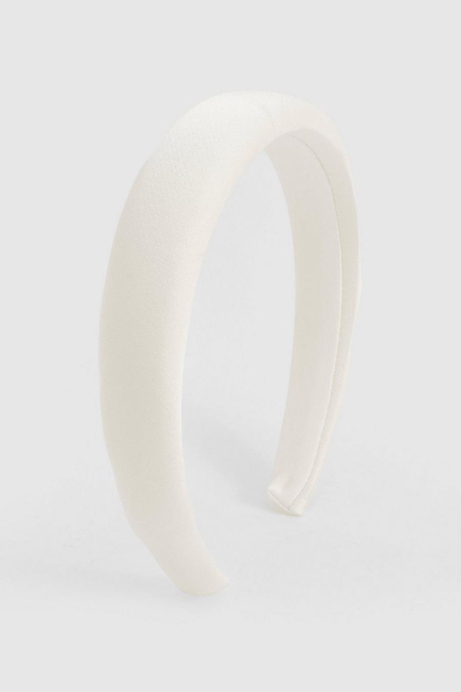 White Padded Satin Headband image number 1