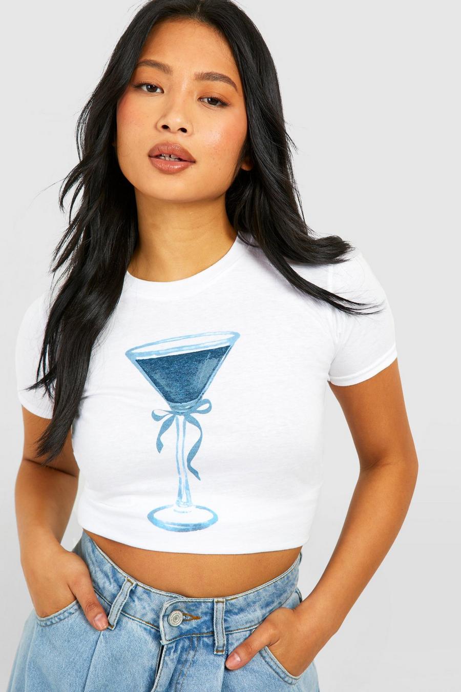 White Petite Cocktail Bow Baby Tee image number 1