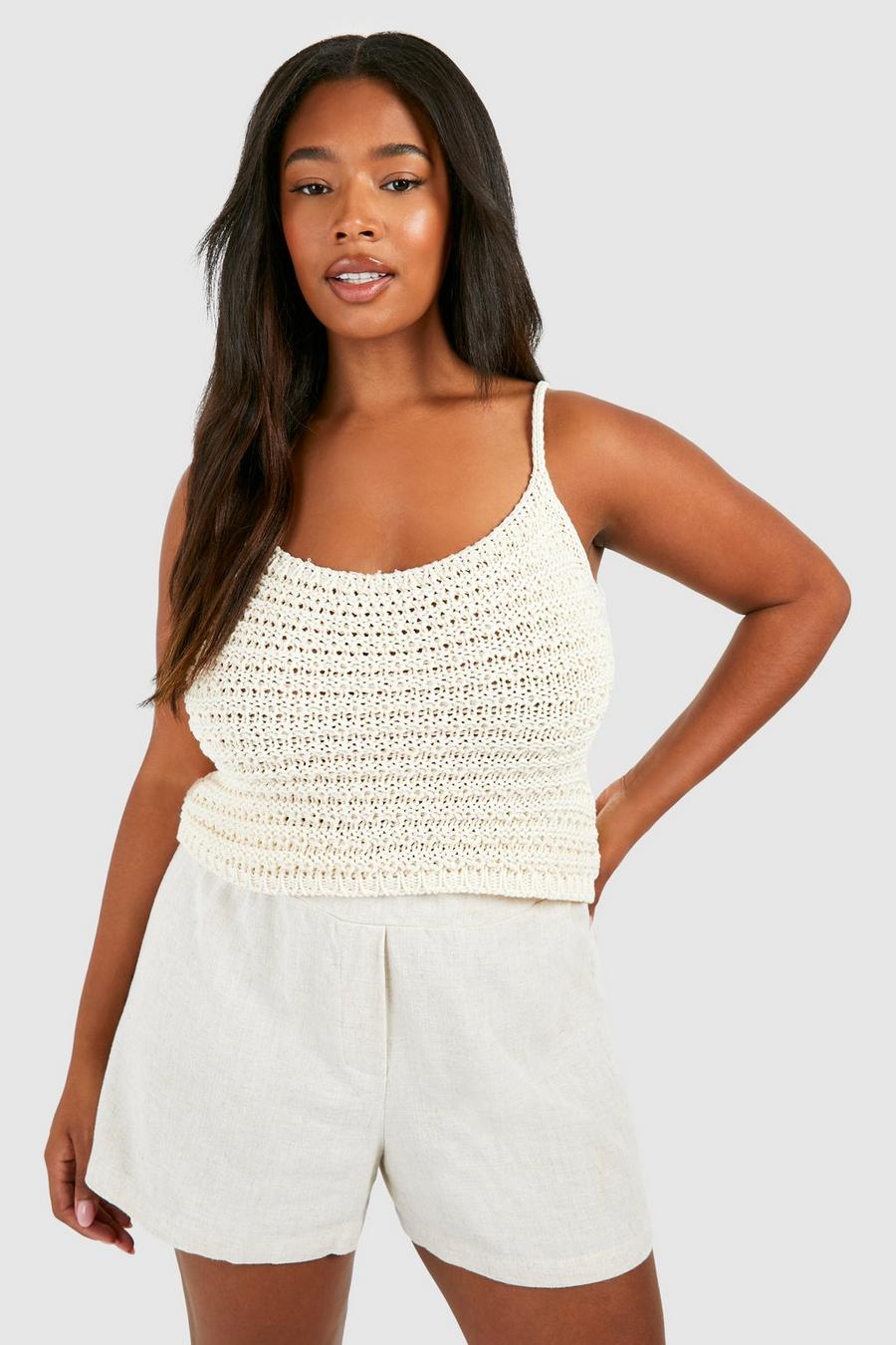 Cream Plus Strappy Knitted Top  image number 1