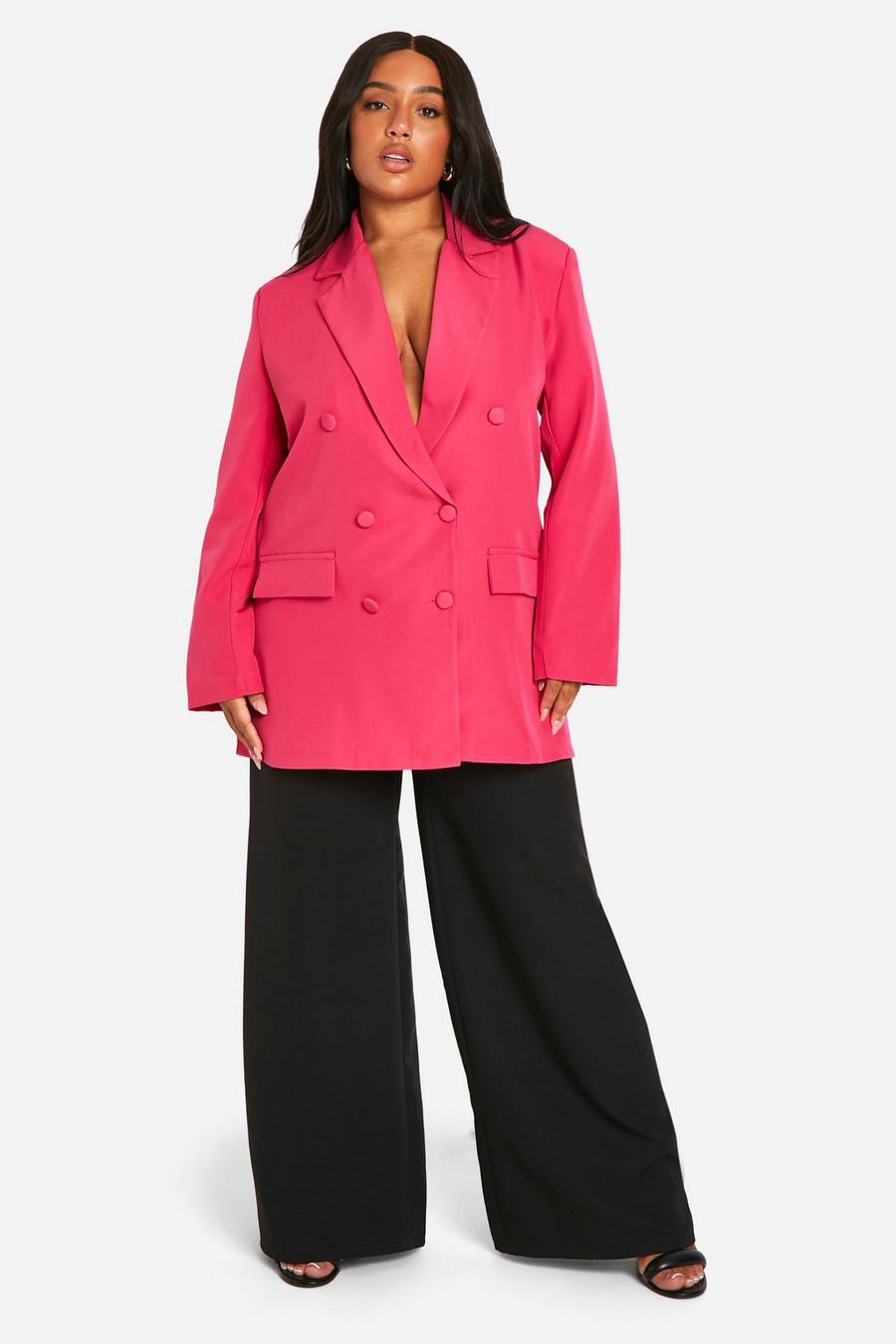 Hot pink Plus Woven Oversized Longline Blazer 