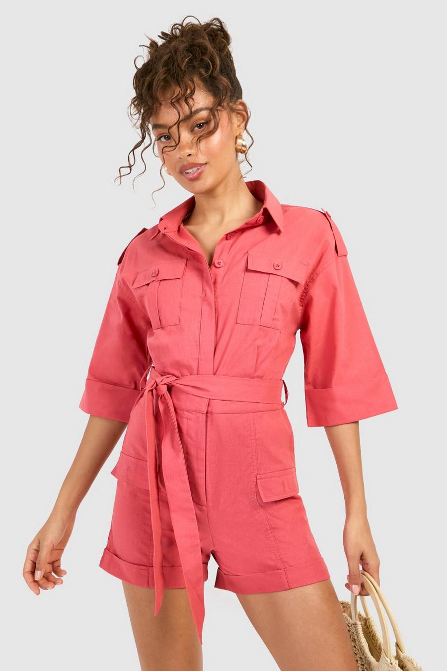 Rust Linnen Utility Playsuit image number 1