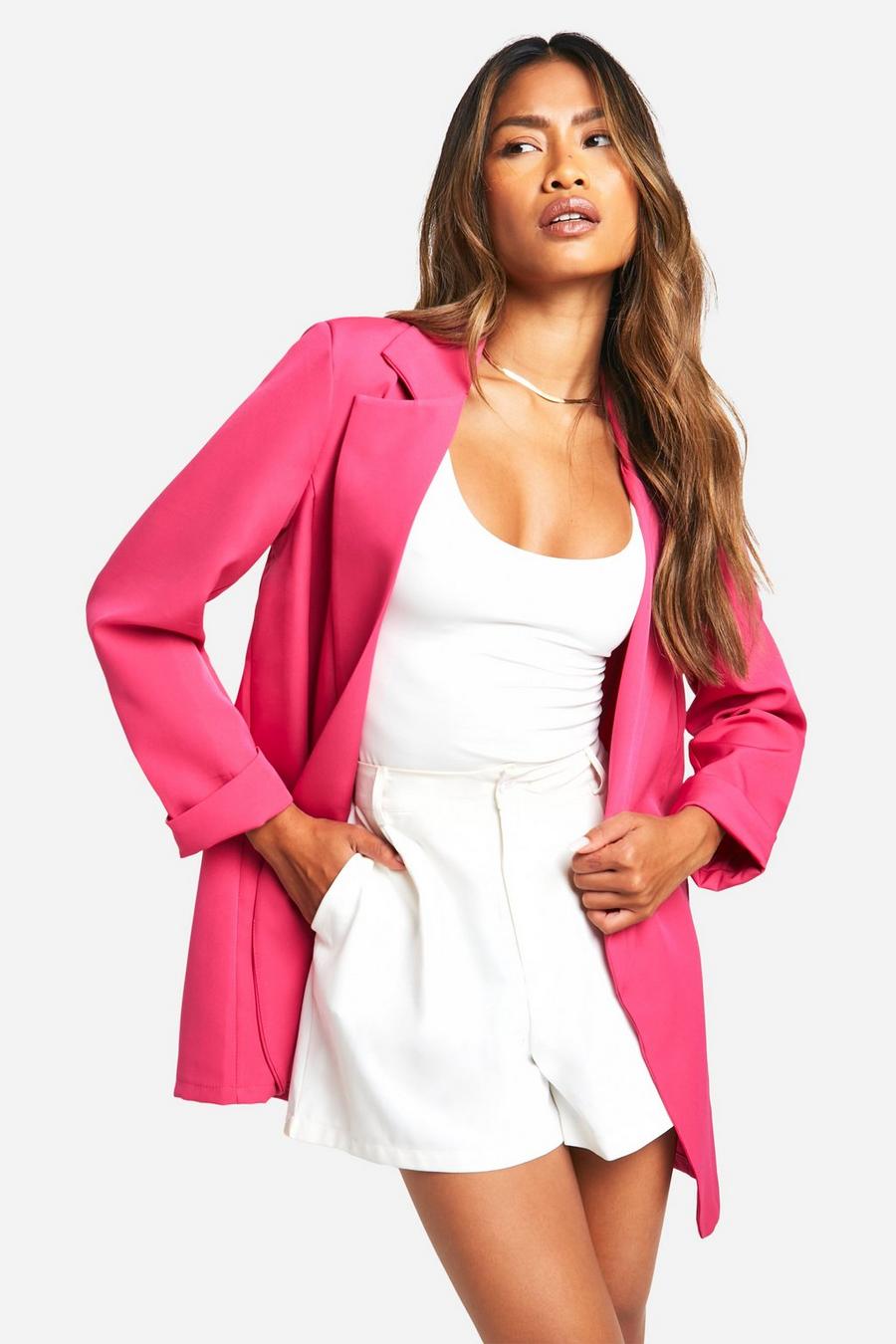 Hot pink Basic Woven Turn Cuff Relaxed Fit Blazer image number 1