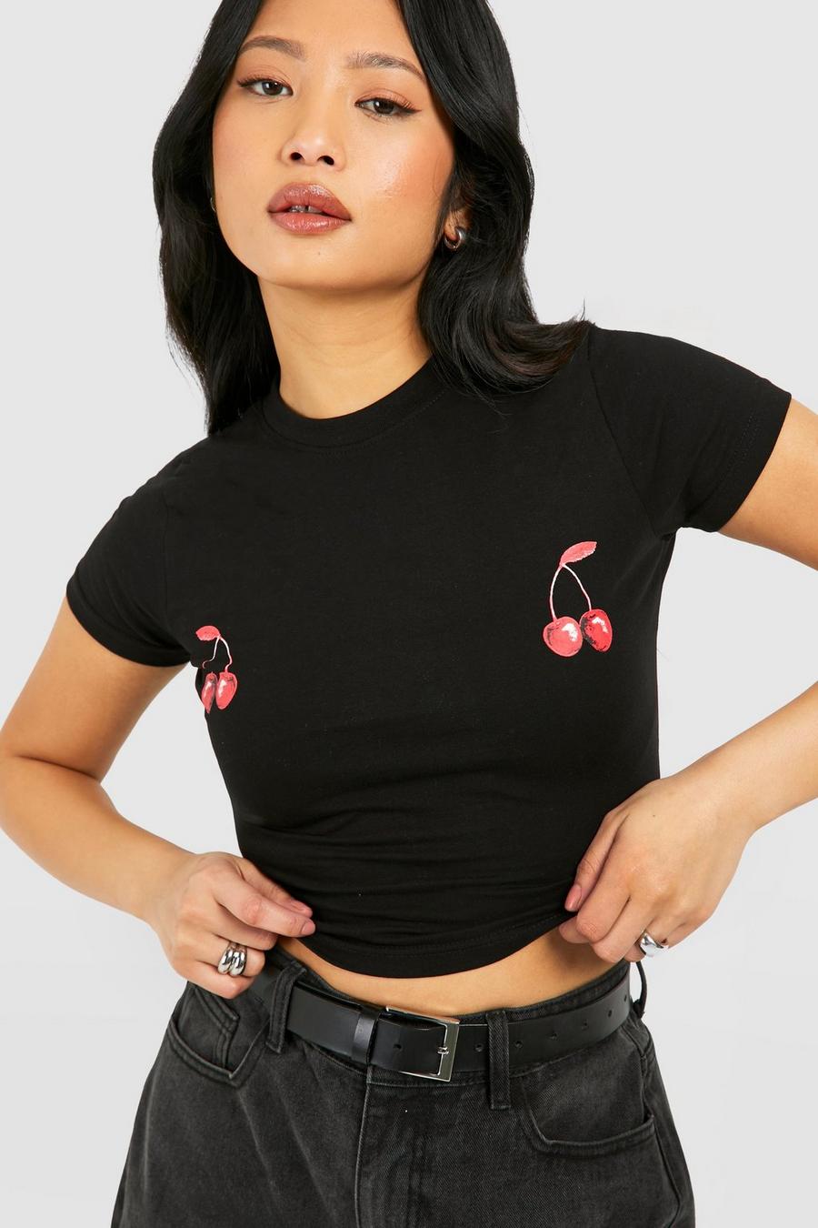 Petite - T-shirt court à imprimé Cherry Baby, Black