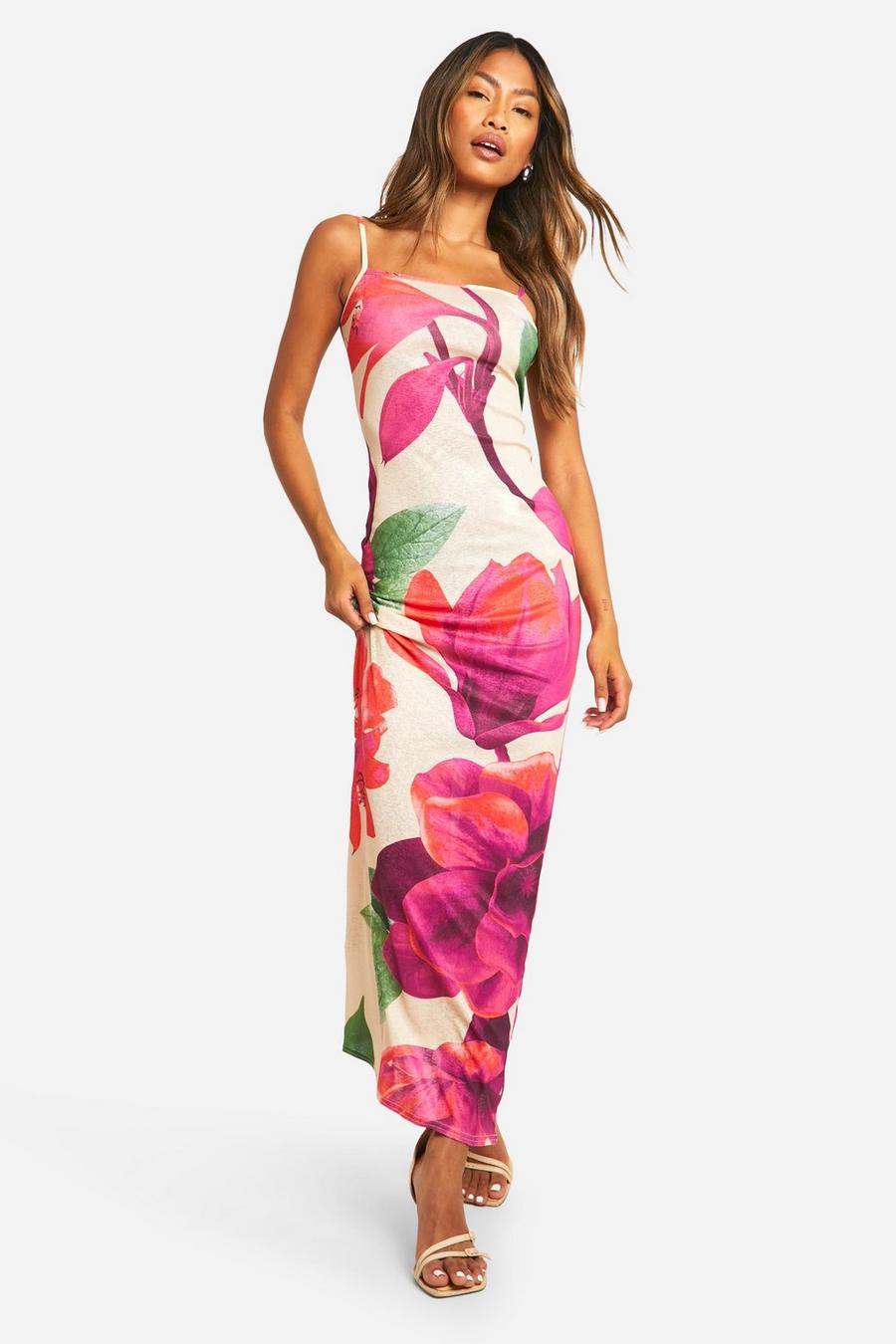 Nude Floral Sheer Print Maxi Dress