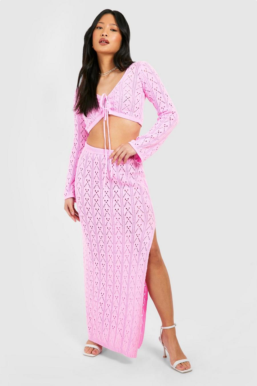 Gonna maxi Petite all’uncinetto, Baby pink