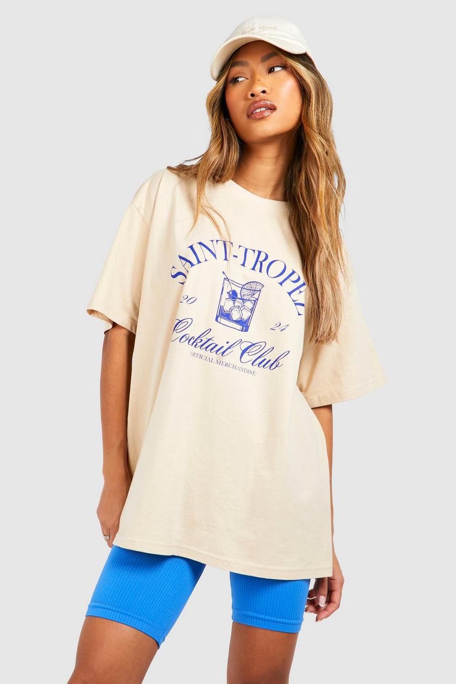 Camiseta oversize con estampado de Saint Tropez, Stone image number 1