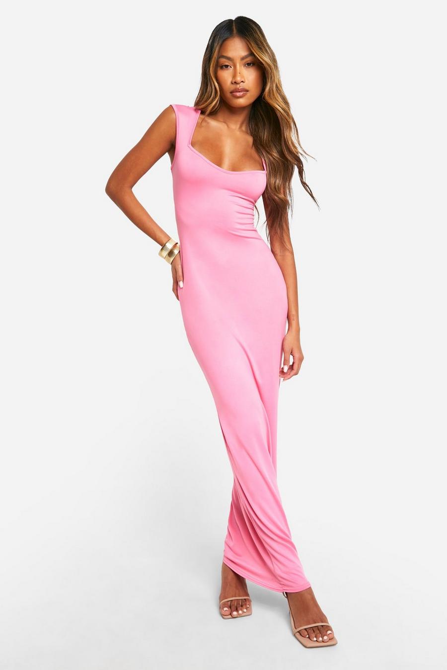 Vestido maxi súper suave con escote de corazón, Pink image number 1