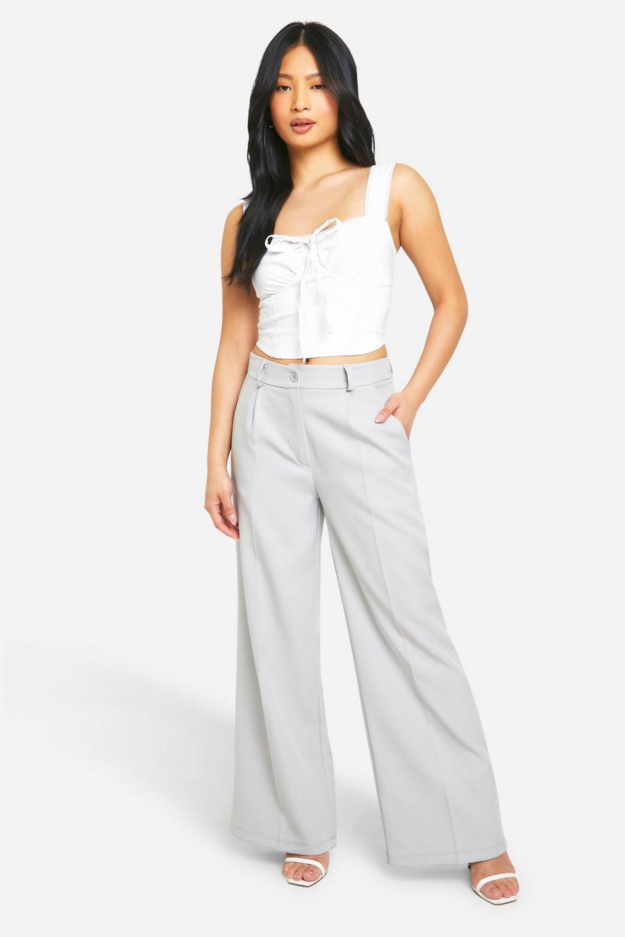 Pale grey Petite Pleat Front Tailored Wide Leg Pants image number 1
