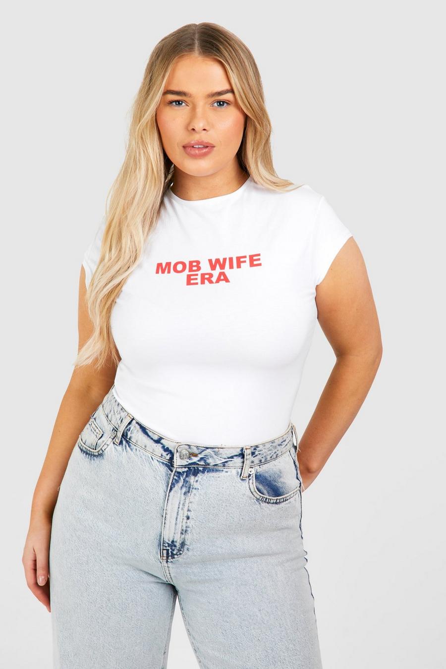 T-shirt Plus Size per neonato Mob Wife, White
