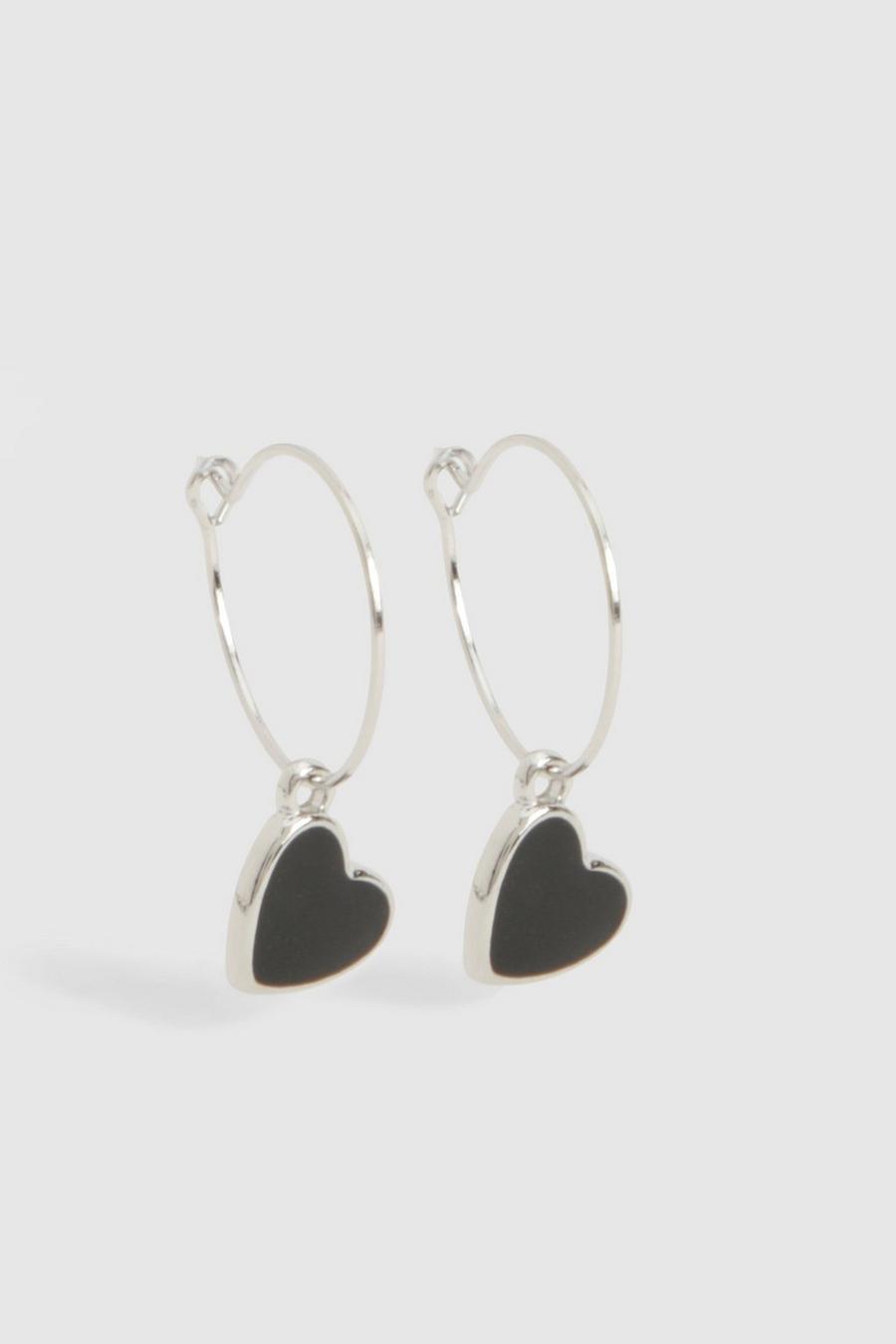 Black Heart Drop Silver Earrings  image number 1