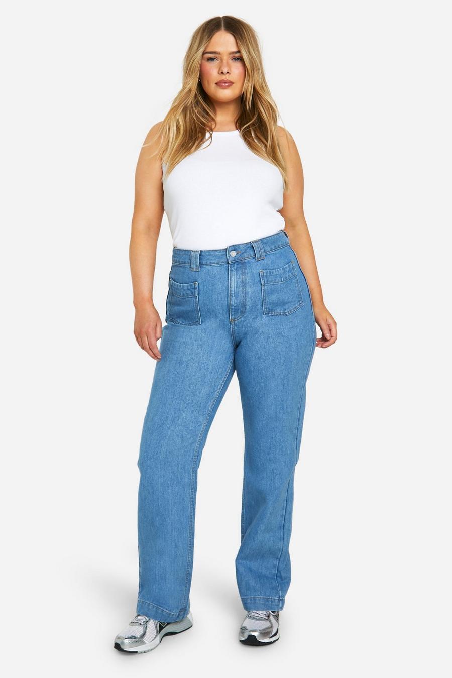 Light wash Plus Straight Leg Jean With Front Pockets