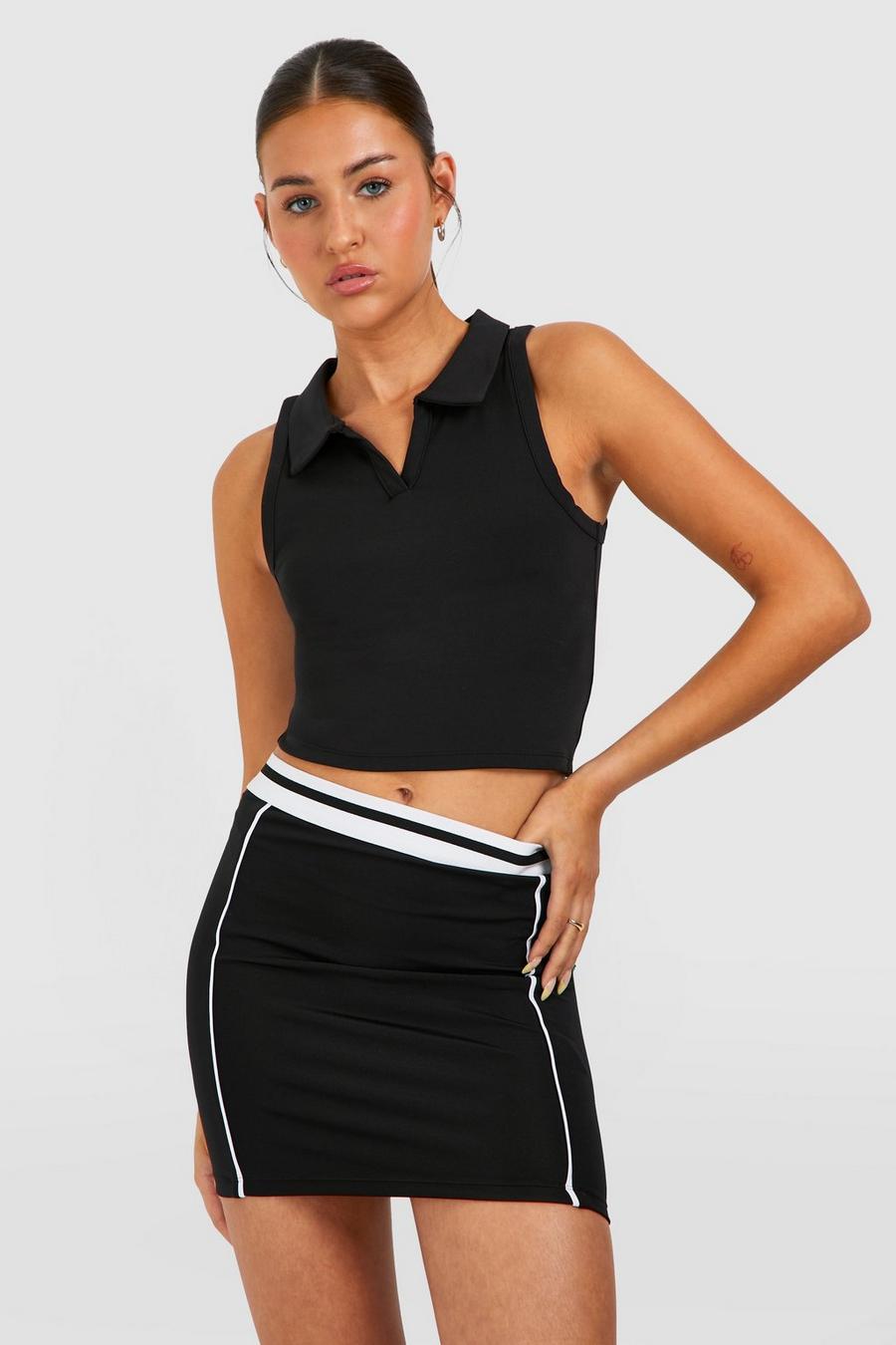 Black Active Fabric Collared Sleeveless Hoodie Top 