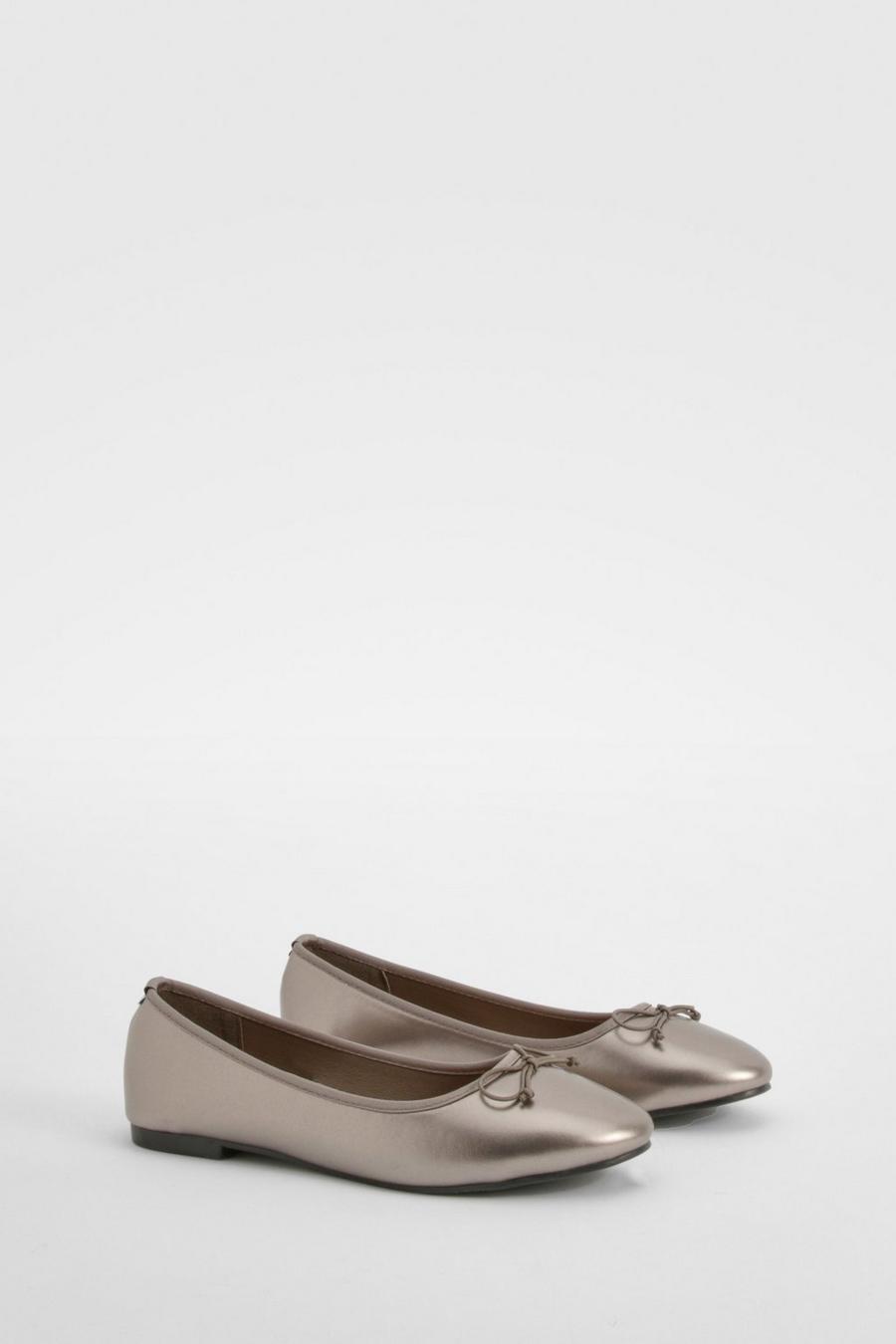 Silver Metallic Bow Detail Ballet Flats image number 1
