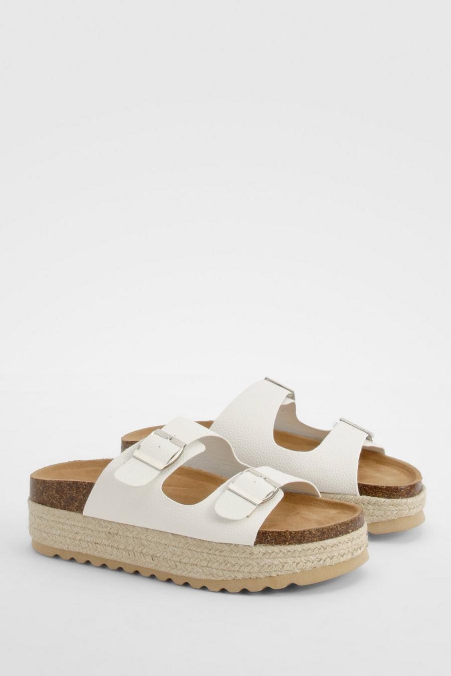 White Double Buckle Flatform Sandals image number 1
