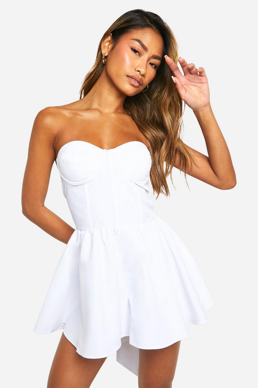 White Bow Detail Underwired Boned Puff Skort Playsuit image number 1