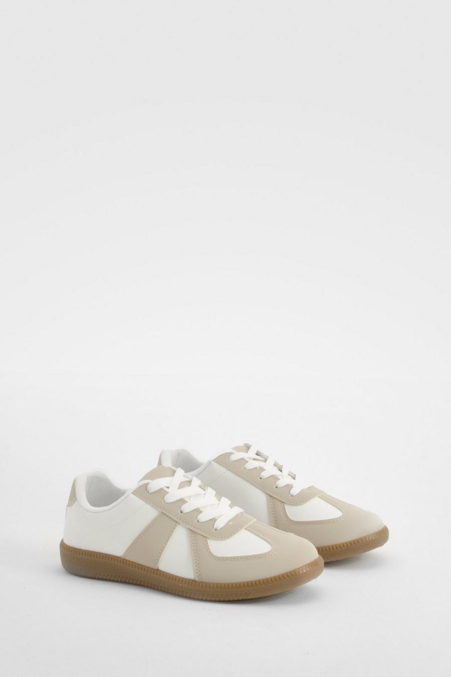 Beige Contrast Panel Gum Sole Trainers