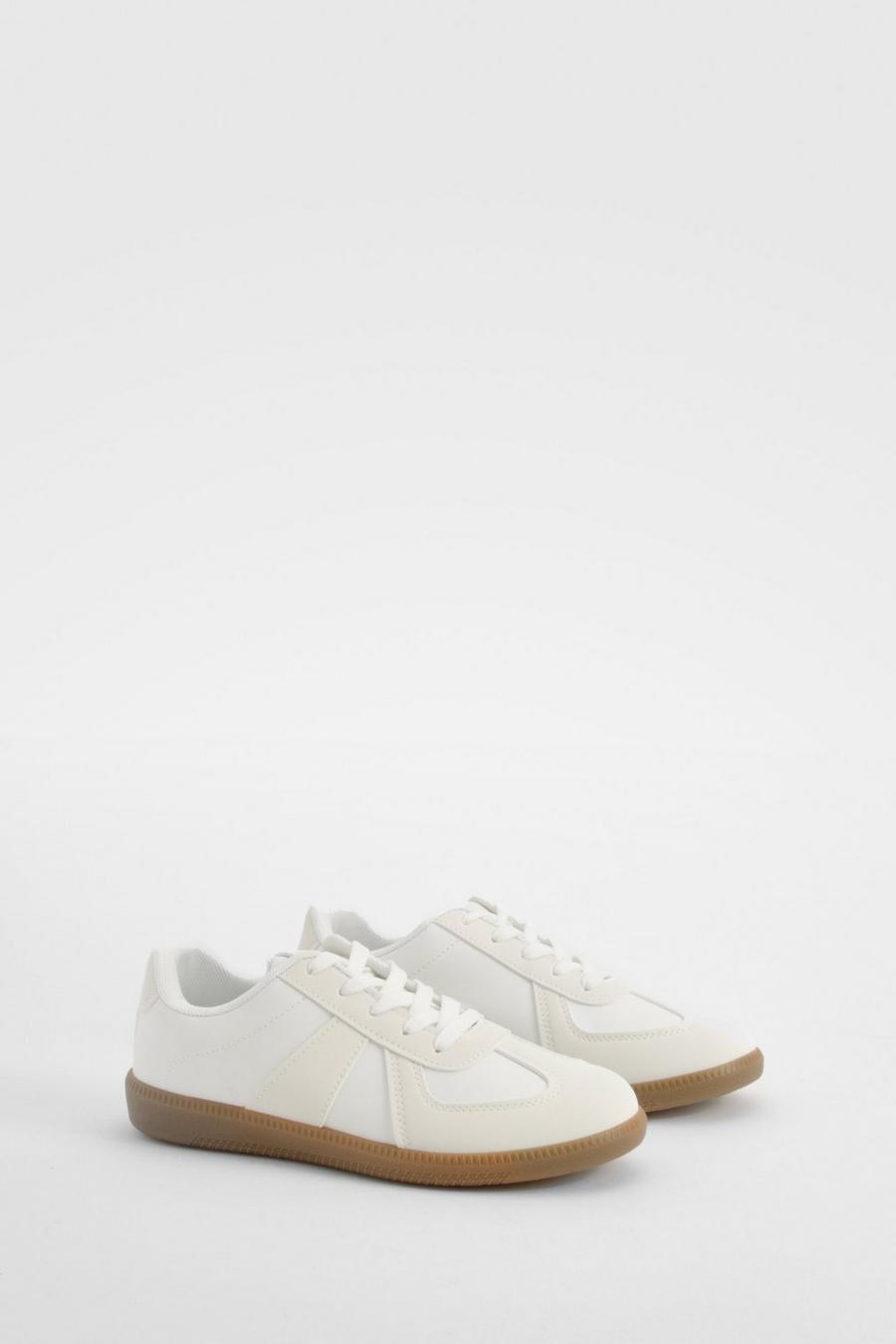White Contrast Panel Gum Sole Sneakers