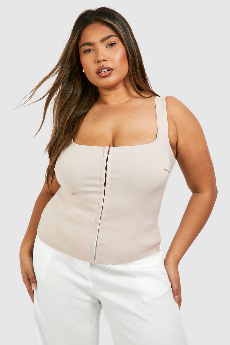Stone Plus Square Neck Hook And Eye Corset Top  