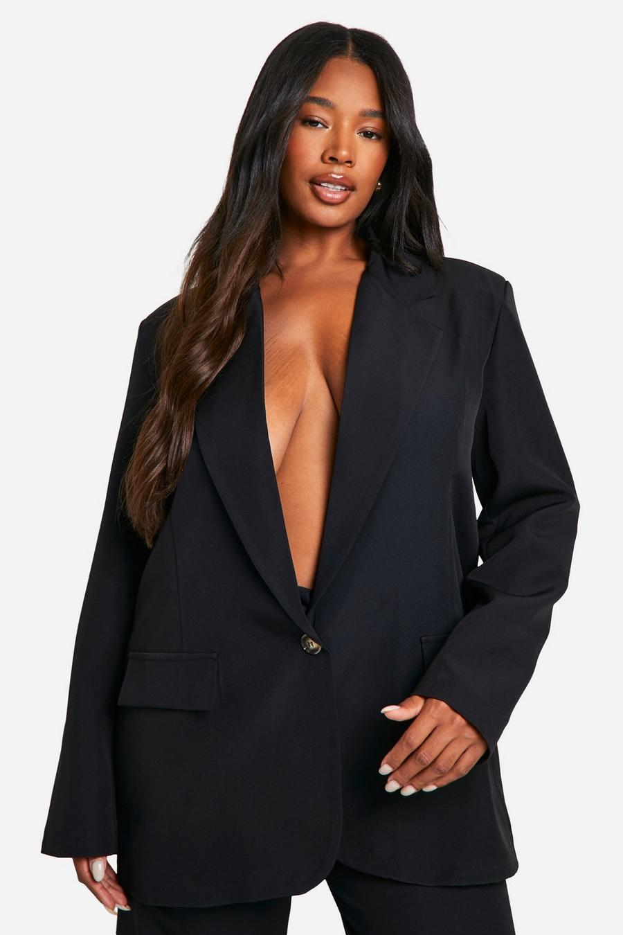 Black Plus Oversized Relaxed Fit Blazer image number 1