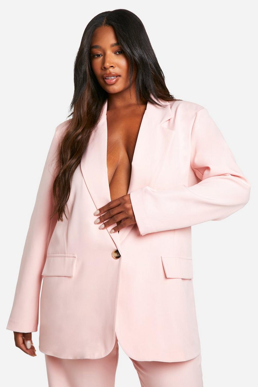 Baby pink Plus Oversized Relaxed Fit Blazer 