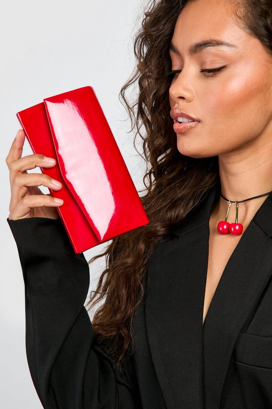 Red Patent Structured Clutch Bag image number 1