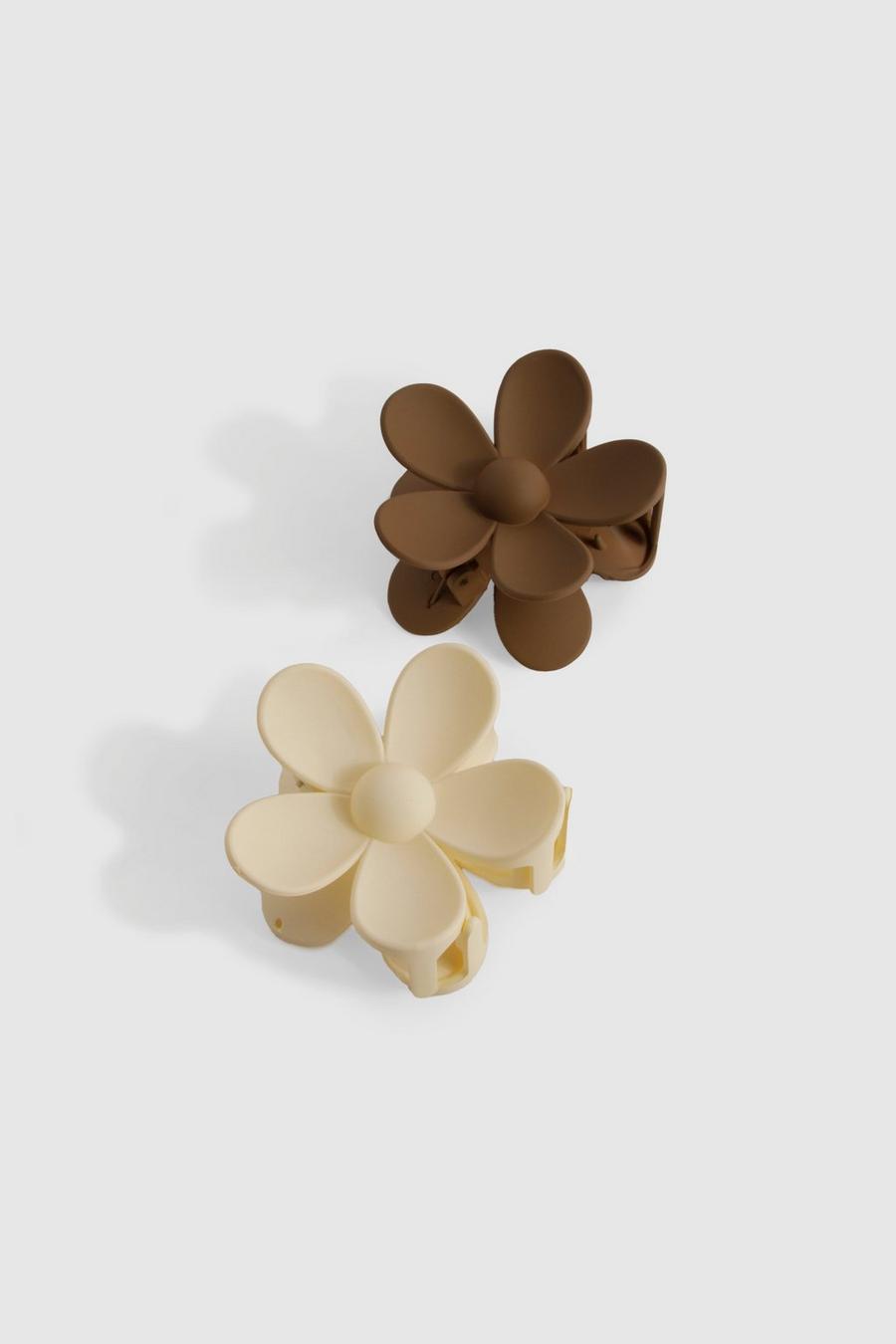 Cream 2 Pack Tonal Flower Claw Clips  image number 1