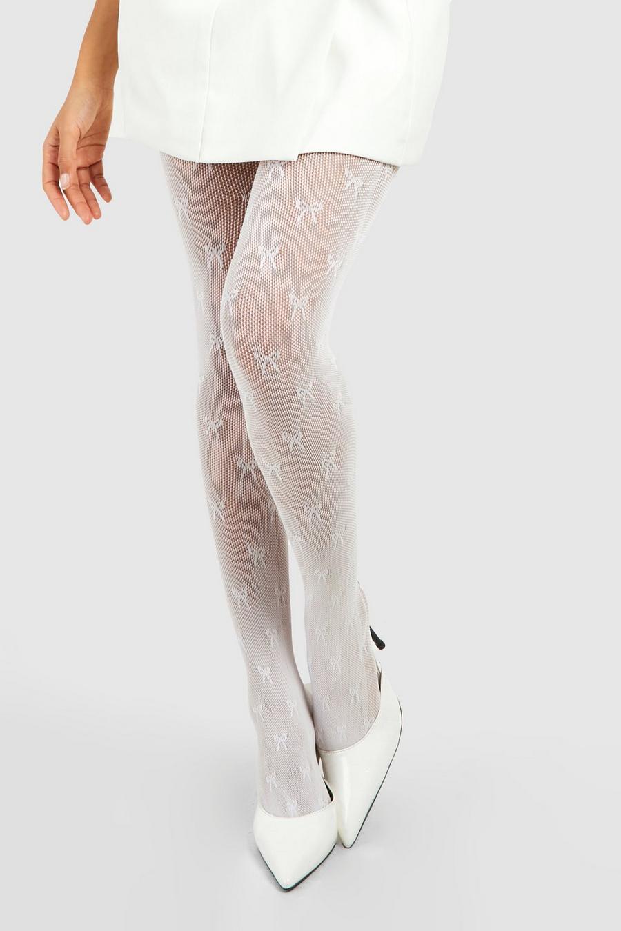 White Bow Detail Lace Tights  image number 1