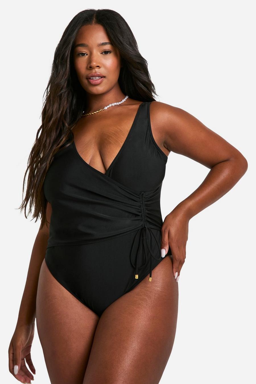 Black Plus Tummy Control Ruched Side Swimsuit