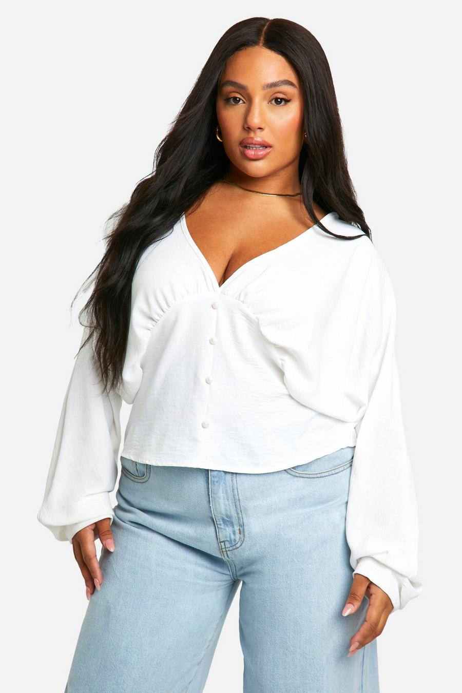 Ivory Plus Button Front Slouchy Blouse 