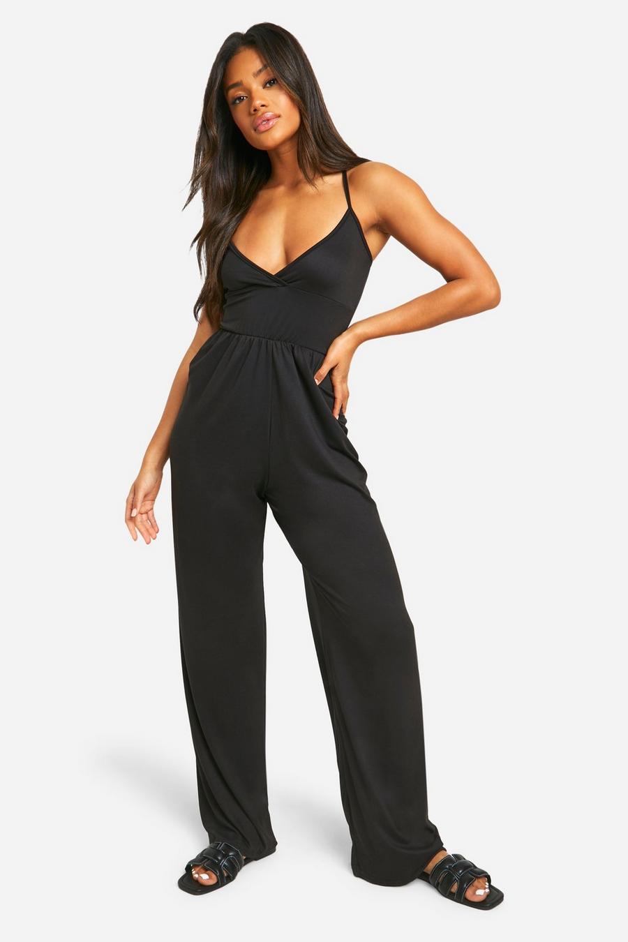 Superweicher Basic Jumpsuit mit weitem Bein, Black