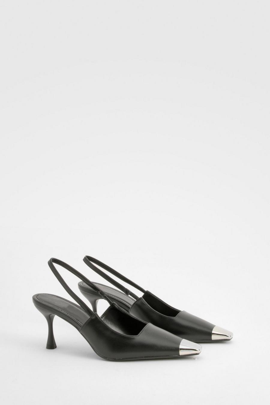 Black Toe Cap Slingback Court Heels