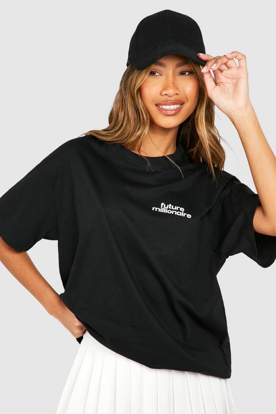 Oversize Baumwoll T-Shirt mit Future Millionaire Taschen-Print, Black image number 1