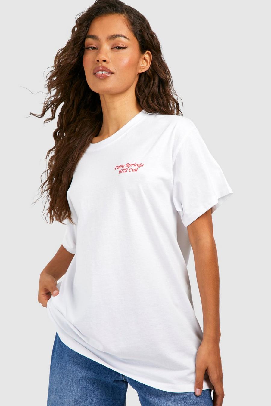 Oversize Baumwoll T-Shirt mit Palm Springs Print, White