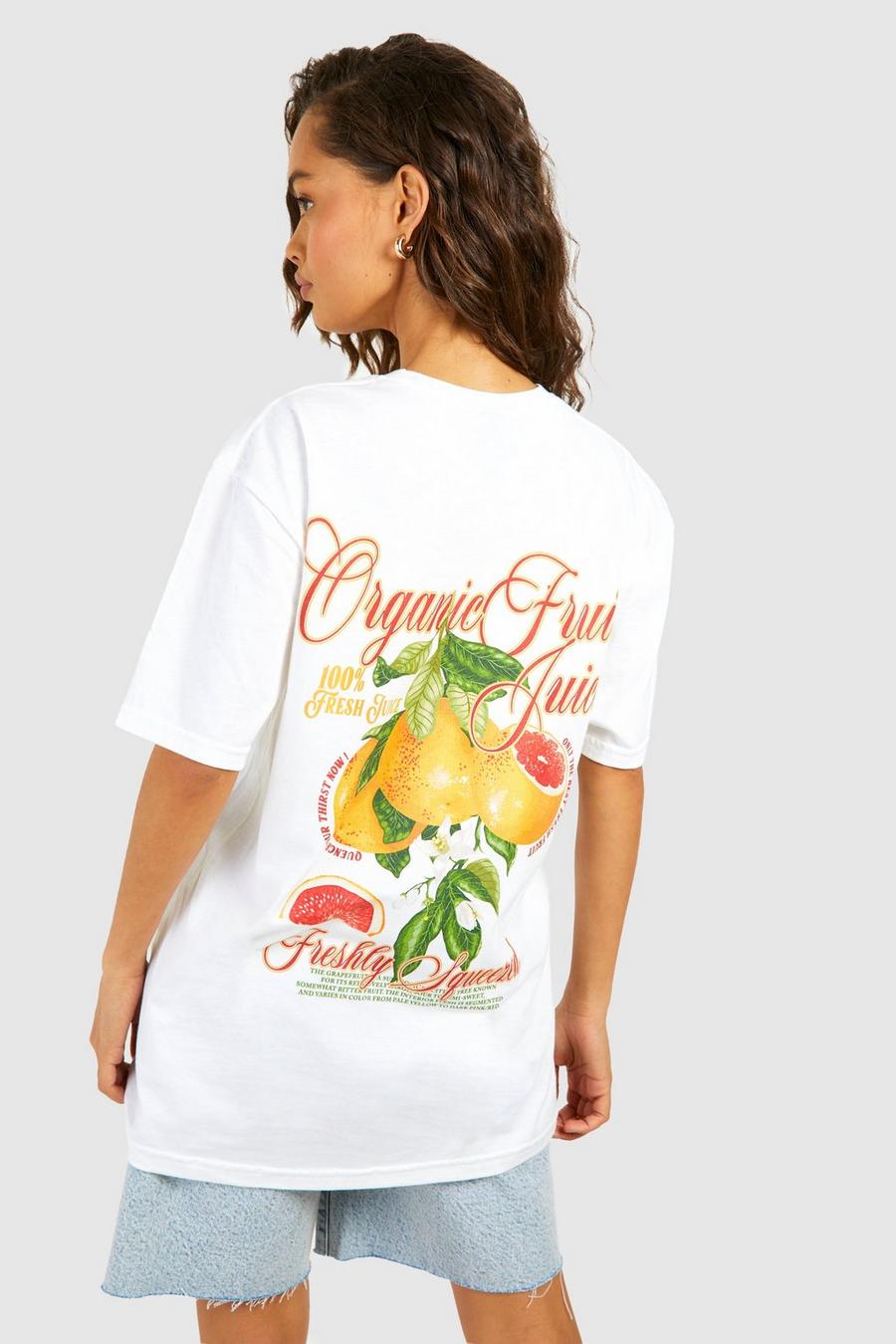 Oversize Baumwoll T-Shirt mit Fruit Juice Print, White