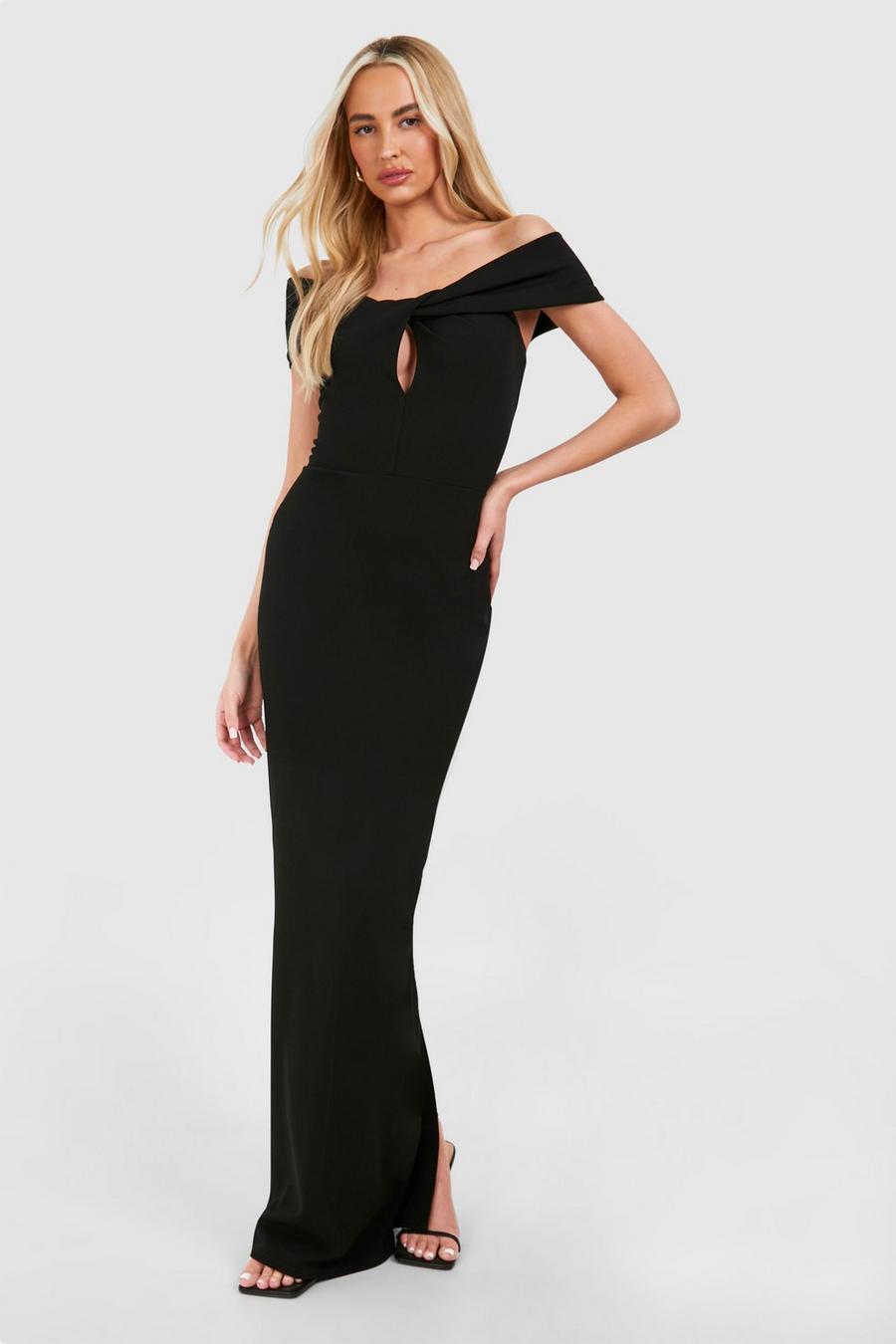 Black Tall Crepe Twist Front Bardot Maxi Dress  image number 1